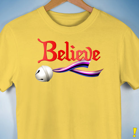 Believe Genderfluid Pride Jingle Bell Premium Unisex T-Shirt - Yellow